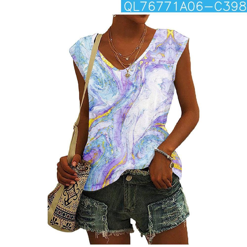 3D Digital Printing Basic Sleeveless V-neck Women's Vest-4 C398-10