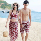 A couple of female swimsuit three piece retro bikinis gather-Redwine-1