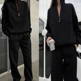 All-matching Thickened Long-sleeved Sweater And Trousers-Black-6