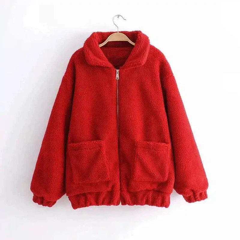 Autumn and winter warm lamb hair pocket cotton coat cotton-gules-7