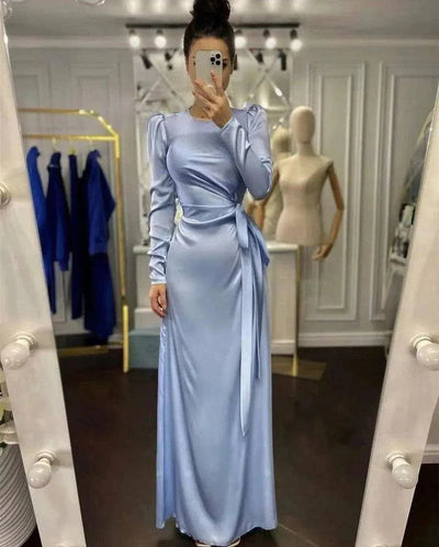 Beautiful Waist Fitting Irregular Dress-Sky Blue-9