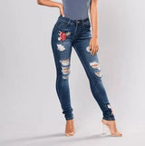 Black jeans with embroidered feet-Darkblue-2