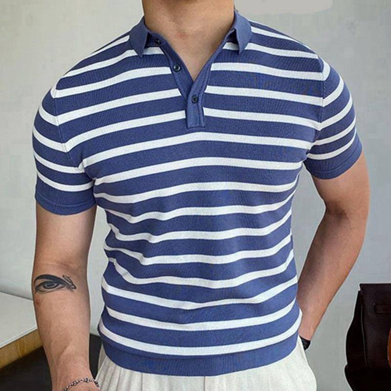 Blue Striped Business Polo Shirt For Men-1