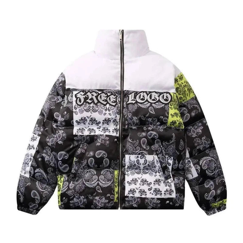 Cashew Flower Full Printed Cotton Jacket Men's-Black-2