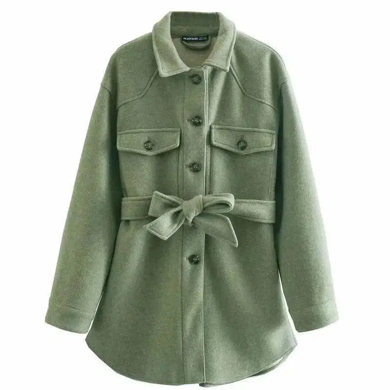 Casual and simple shirt-style mid-length jacket autumn and-Green-2