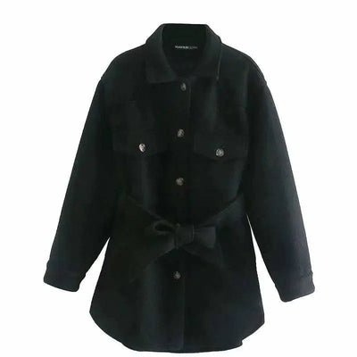 Casual and simple shirt-style mid-length jacket autumn and-Black-6