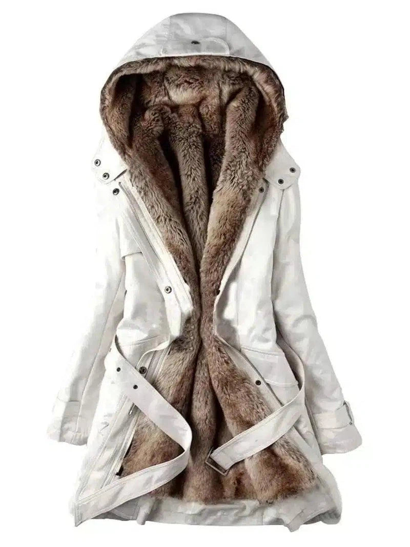 Stylish Fall Jacket for Women with Hood-White-3