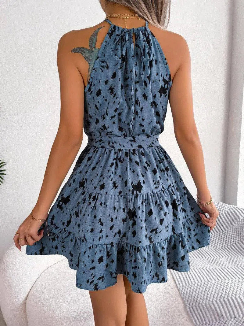 Casual Leopard Print Ruffled Swing Dress Summer Fashion Beach Dresses Women-6