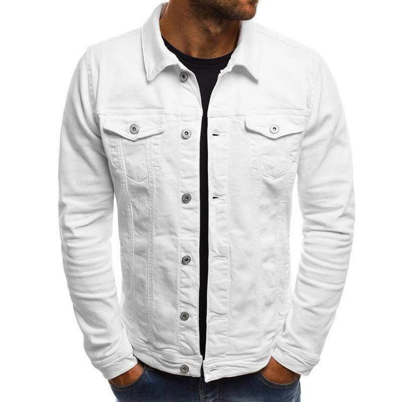 Casual Men Jacket Denim Button Shirt Black / 2XL-White-3