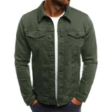 Casual Men Jacket Denim Button Shirt Black / 2XL-Green-4