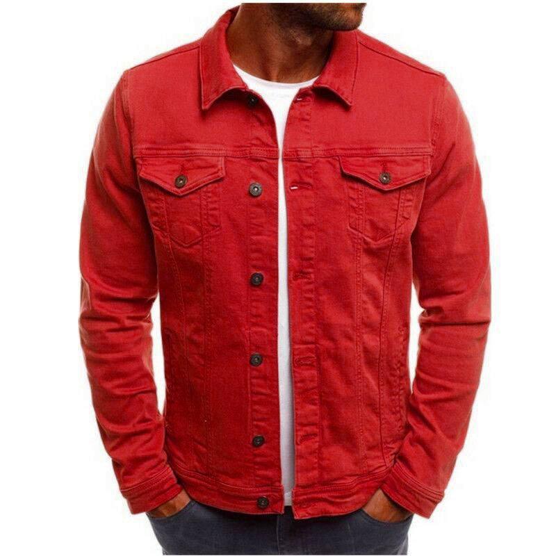 Casual Men Jacket Denim Button Shirt Black / 2XL-Rose red-7