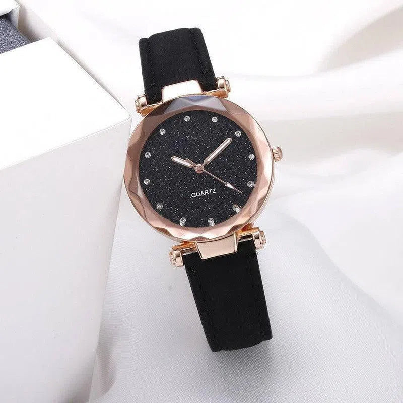 Casual Women Romantic Starry Sky Wrist Watch Leather Rhinestone Designer Ladies Clock-18