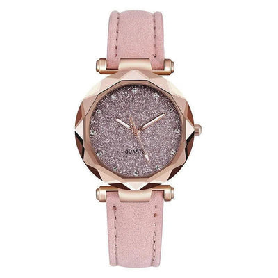 Casual Women Romantic Starry Sky Wrist Watch Leather Rhinestone Designer Ladies Clock-3