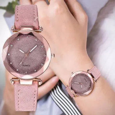 Casual Women Romantic Starry Sky Wrist Watch Leather Rhinestone Designer Ladies Clock-6