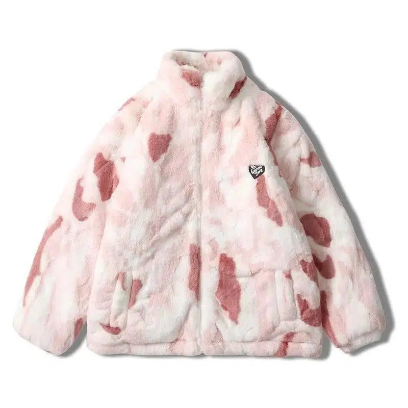 Chaos Tie Dyed Stand Collar Cashmere Coat For Men And Women-Pink-4