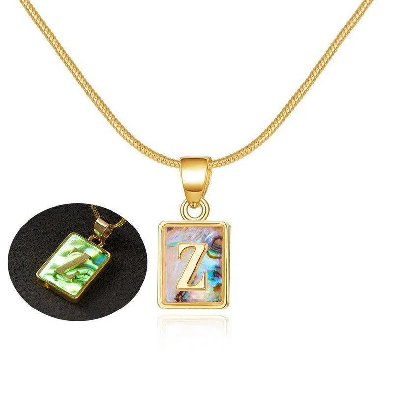 26 Letter Square Necklace Colorful Shell Luminous Pendant Chain Necklace For Women Temperament Ladies Jewelry-8