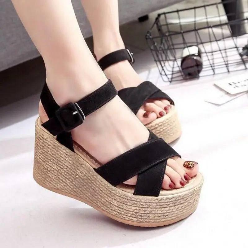 Chic Espadrille Wedge Sandals for Summer Style-black-4