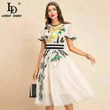 LD LINDA DELLA New 2021 Women Summer Fashion Runway Midi Dress Butterfly Sleeve Sequined Embroidery Ladies Slim A-Line Dresses-1