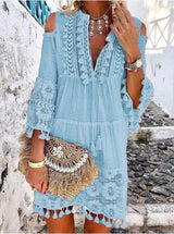 Chic Fringe Long Sleeve Dres-Wathet-7