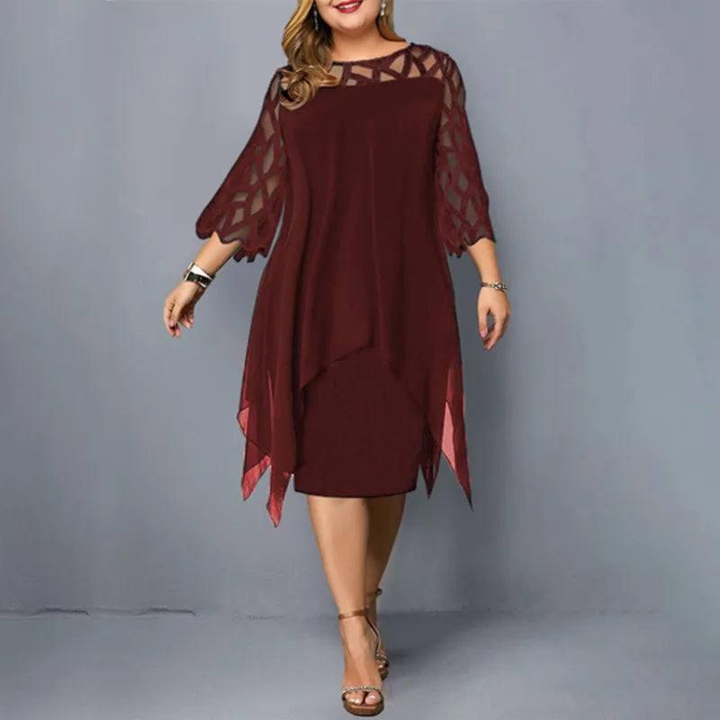 Chic Plus-Size Black Dress with Unique Cut-Outs-Burgundy-7