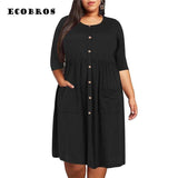 Chic Plus-Size Buttoned Midi Dress for Women-1