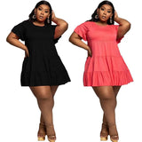 Women Dresses Summer 2021 Plus Size 5xl Solid Pleated Mini Dresses for Women Loose Elegant Casual Outfits Wholesale Dropshipping-2