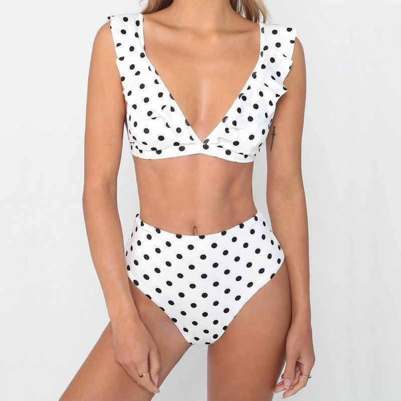 Cute High Waisted Bikinis - Polka Dot Style-White-7