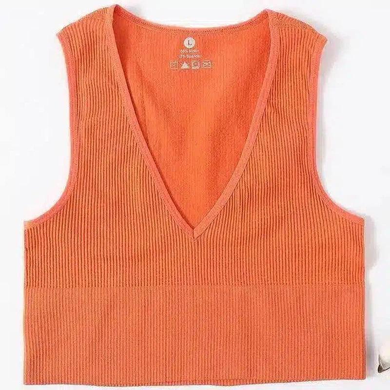 Women's Knit Sleeveless V-Neck Sweater Vest-Orange-1