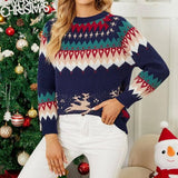 Christmas Color Matching Deer Sweater For Women-Navy Blue-1