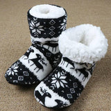 Christmas Elk Floor Shoes Indoor Socks Shoes Warm Plush-Black-6