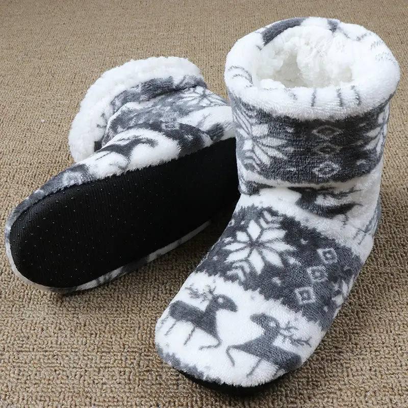 Christmas Elk Floor Shoes Indoor Socks Shoes Warm Plush-Grey-8