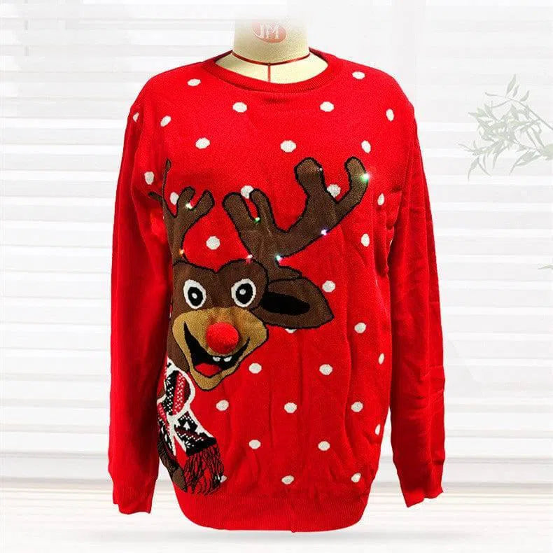 Christmas Elk Red Loose-fitting Knitted Sweater-8