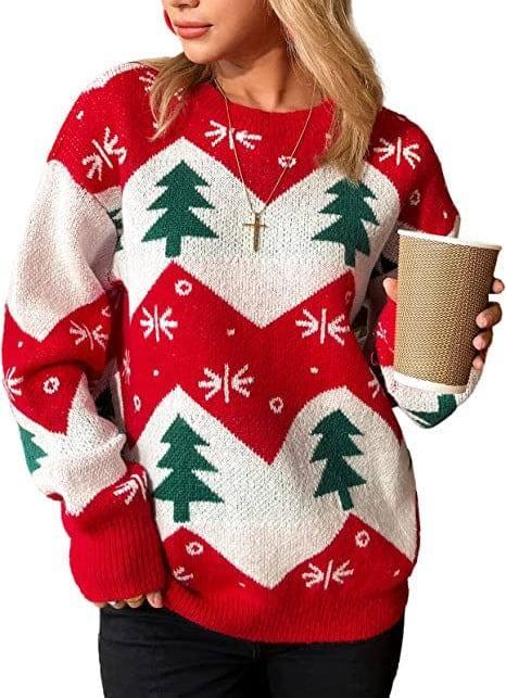 Christmas Tree Jacquard Women's Casual Long-sleeved Sweater-10