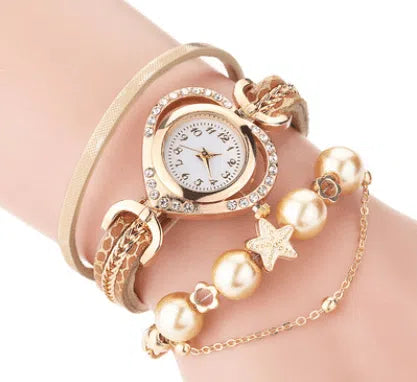 Circle Ladies Pearl Bracelet Watch Fashion Love Diamond Digital Ladies Watch-1