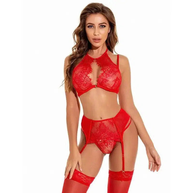 Comeonlover Lingerie Underwear Set 5XLTransparent Women Lace-Red-2