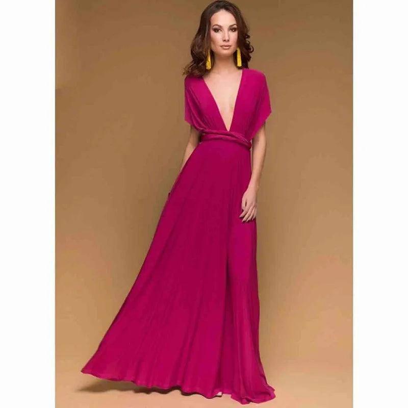 Convertible Wrap Maxi Dress - Red Boho Party Wear-5