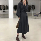 Cross-temperament shirt-style long-sleeved dress-1