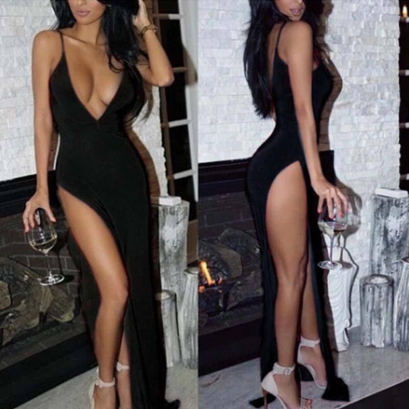 Deep V-shaped dress new camisole women's high waisted slit-8