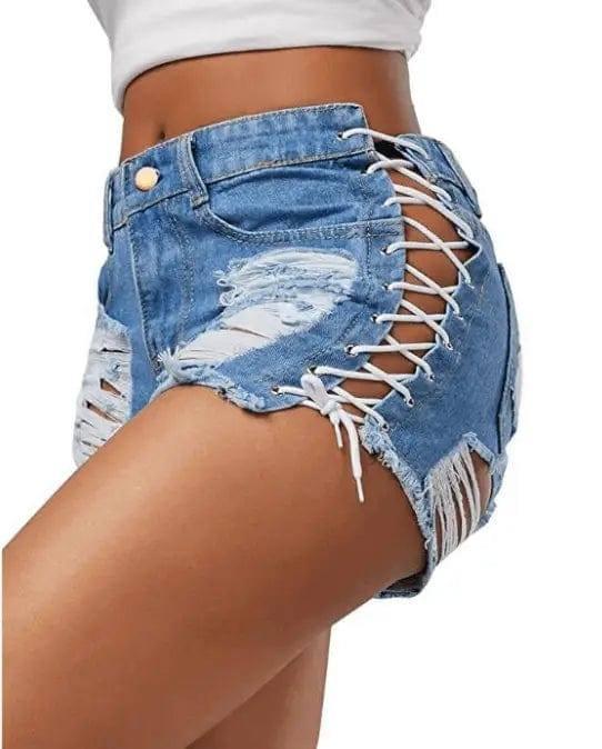 denim hot pants shorts women's straight pants shorts-Lightblue-2