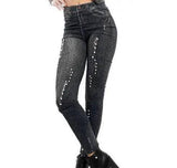 Denim printed leggings-Black-9