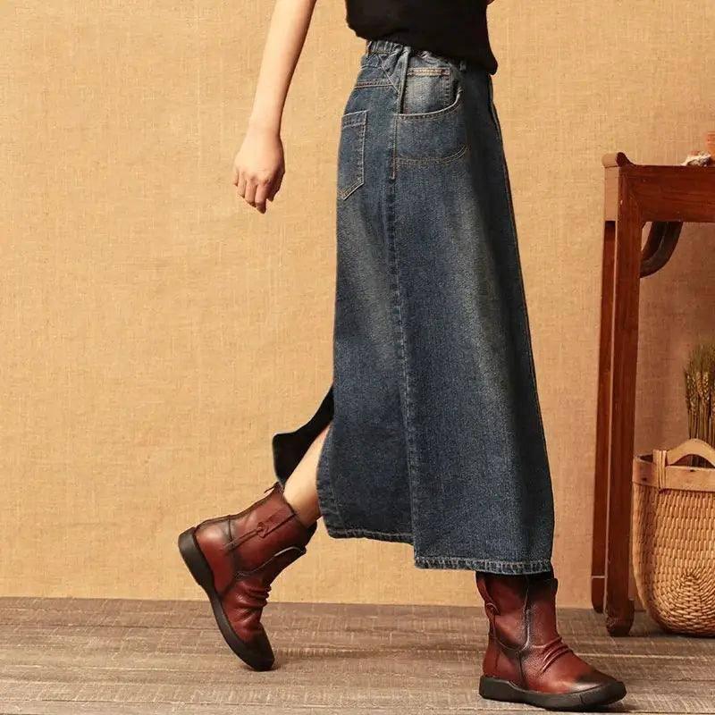 Elastic Waist Denim Skirt Women's High Waist Plus Size-1