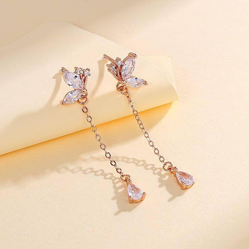 Elegant Butterfly Drop Earrings - Sparkling Jewelry-Rose Gold-3