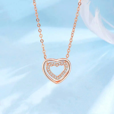 S925 Sterling Silver Heart To Heart Pendant Necklace-2