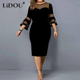 Elegant Mesh Sleeve Midi Dress for Women-1