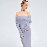 Elegant Off-shoulder Long-sleeved Long Dress-7