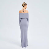 Elegant Off-shoulder Long-sleeved Long Dress-8