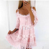 Elegant Off-Shoulder Princess Lace Dress-10