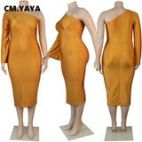 CM.YAYA Plus Size 2XL-5XL Women Dress Autumn Club Party One Shoulder Long Sleeve Cut Out Bodycon Midi Dress Pencil Dresses-6