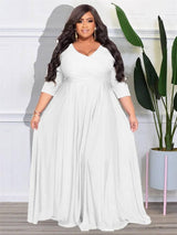 Wmstar Plus Size Party Dresses for Women Fall Clothes V Neck Bandage Big Hem Elegant Party Maxi Dress Wholesale Dropshipping-WHITE-12