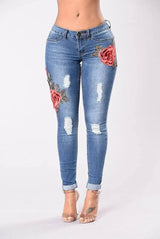 Embroidery jeans stretch jeans pants-Darkblue-2